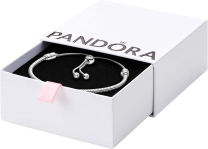 PANDORA Moments Snake Chain Slider Bracelet - Charm Bracelet for Women - Sterling Silver with Clear Cubic Zirconia - 11"
