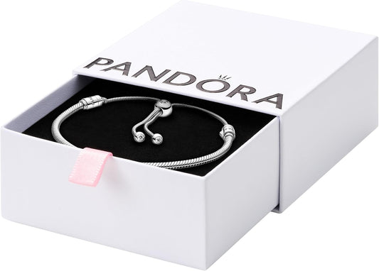 PANDORA Moments Snake Chain Slider Bracelet - Charm Bracelet for Women - Sterling Silver with Clear Cubic Zirconia - 11"