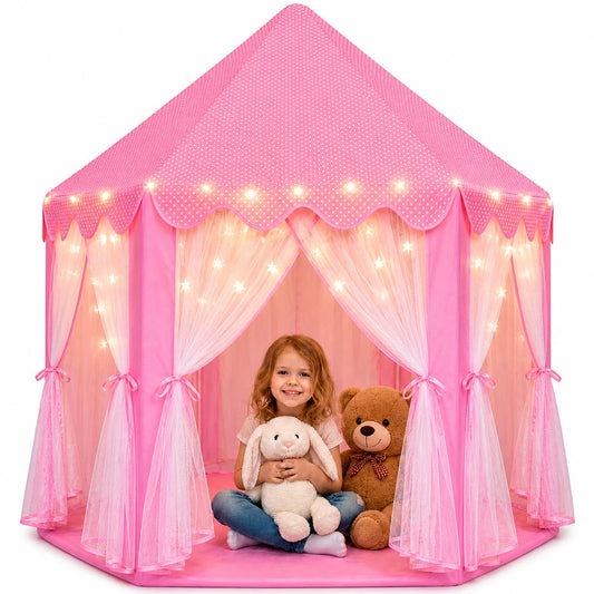 Orian Princess Tent for Kids, Toddler & Kids Pink Play Tent Indoor & Outdoor Princess Castle Fort for Girls and Toddlers Ages 2-7, 55”x53”, LED Star Lights, Children’s Toys and Gifts for Girls