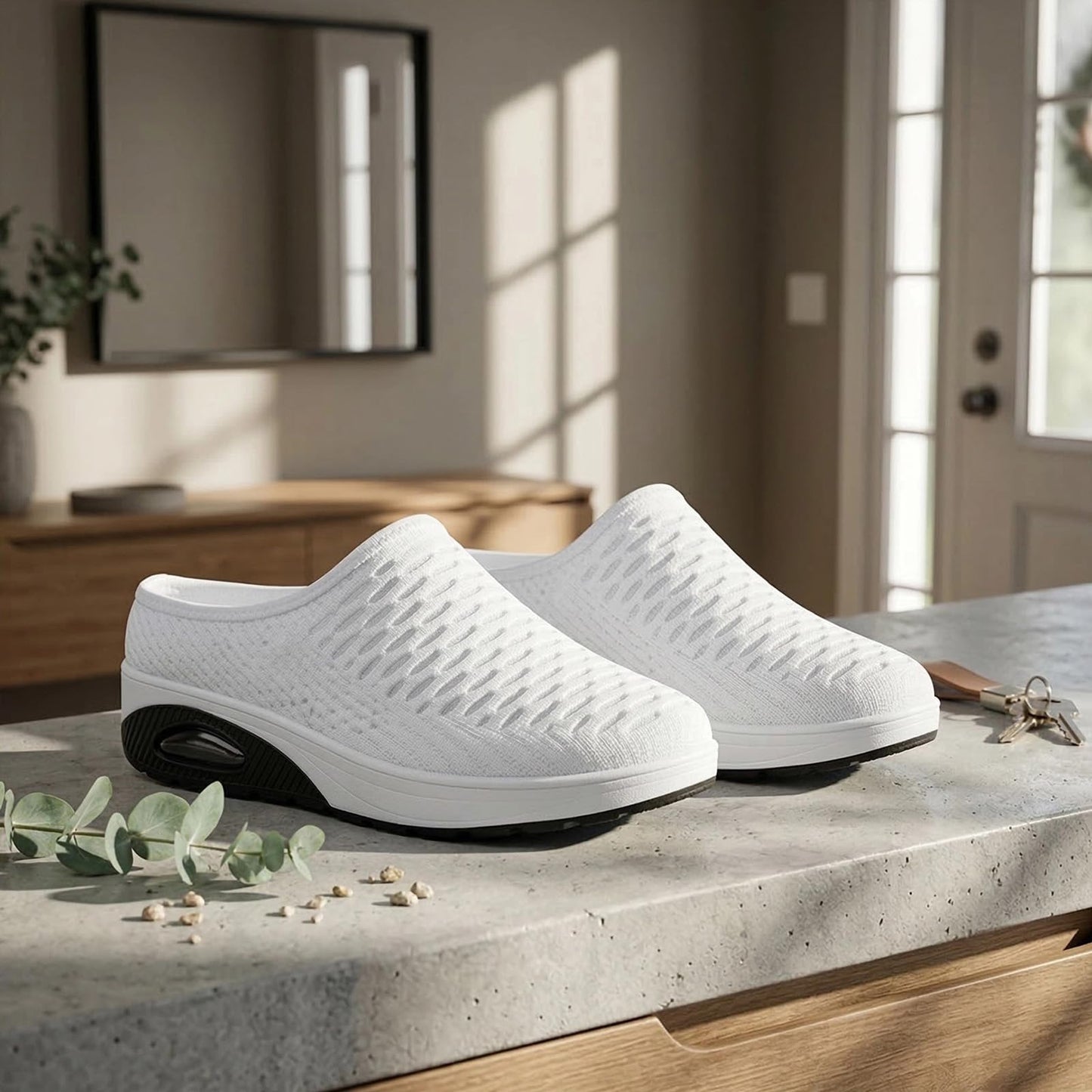 Women's Mesh Stretch Knitted Air Cushion Mule Clogs Fashion Comfortable Closed Round Toe Breathable Slip On Wedge Orthopedic Mules Sneaker for Summer Casual Beach Walking Slippers
