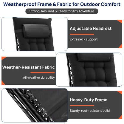 Alpen Zero Gravity Lounge Chair Set of 2, Patio Chair Folding Lounge Chairs for Outside, Portable Camping Chairs with Pillow and Cup Holder, Outdoor Recliner for Beach Outdoor Camping, Black
