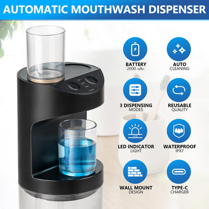 ZOFGENOW Automatic Mouthwash Dispenser for Bathroom,Bathroom Accessories 19.4 Fl Oz Dispensers with Magnetic Cups,Wall Mounted Dispenser,Suitable for All Age Groups,White