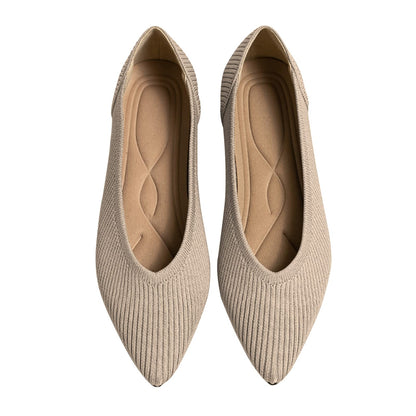 TINGRISE Women's Flats Shoes Pointed Toe Knit Ballet Comfortable Dressy Slip On Flat