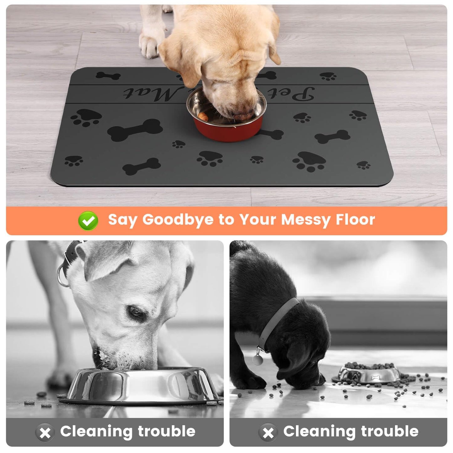 Pet Feeding Mat-Absorbent Pet Placemat for Food and Water Bowl, with Waterproof Rubber Backing, Quick Dry Water Dispenser Mat for Dog and Cat (20"x12", Striped Dark Gray)
