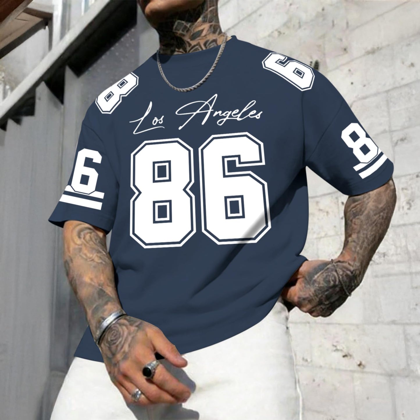 Graphic Tees Men Oversized Streetwear Tshirts for Men Number Los Angeles Print Jerseys Shirt Casual Tee Top