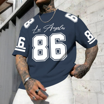Graphic Tees Men Oversized Streetwear Tshirts for Men Number Los Angeles Print Jerseys Shirt Casual Tee Top