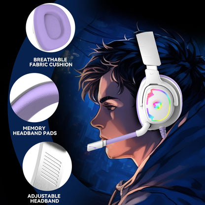 Jimonyer Gaming Headset for PS5 PS4 Xbox Series X|S PC Switch, 7.1 Surround Sound Over Ear Headphones with Noise Canceling Mic, RGB LED Light, Soft Memory Earmuffs Headset for Gaming or Work (Blue)