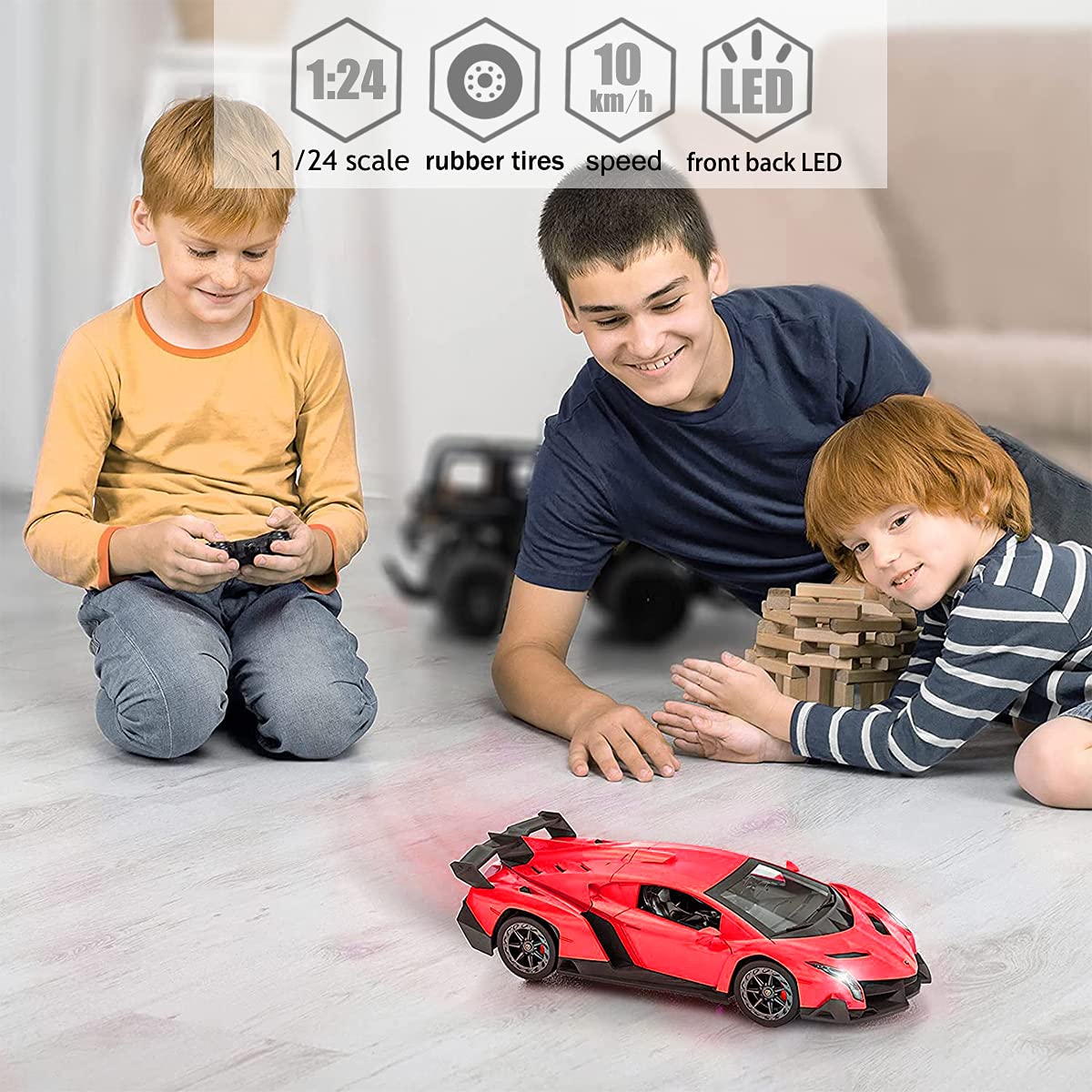 Remote Control RC CAR Racing Cars Compatible with Lamborghini Veneno Officially Licensed 1:24 Toy RC Cars Model Vehicle for Boys 6,7,8 Years Old,red