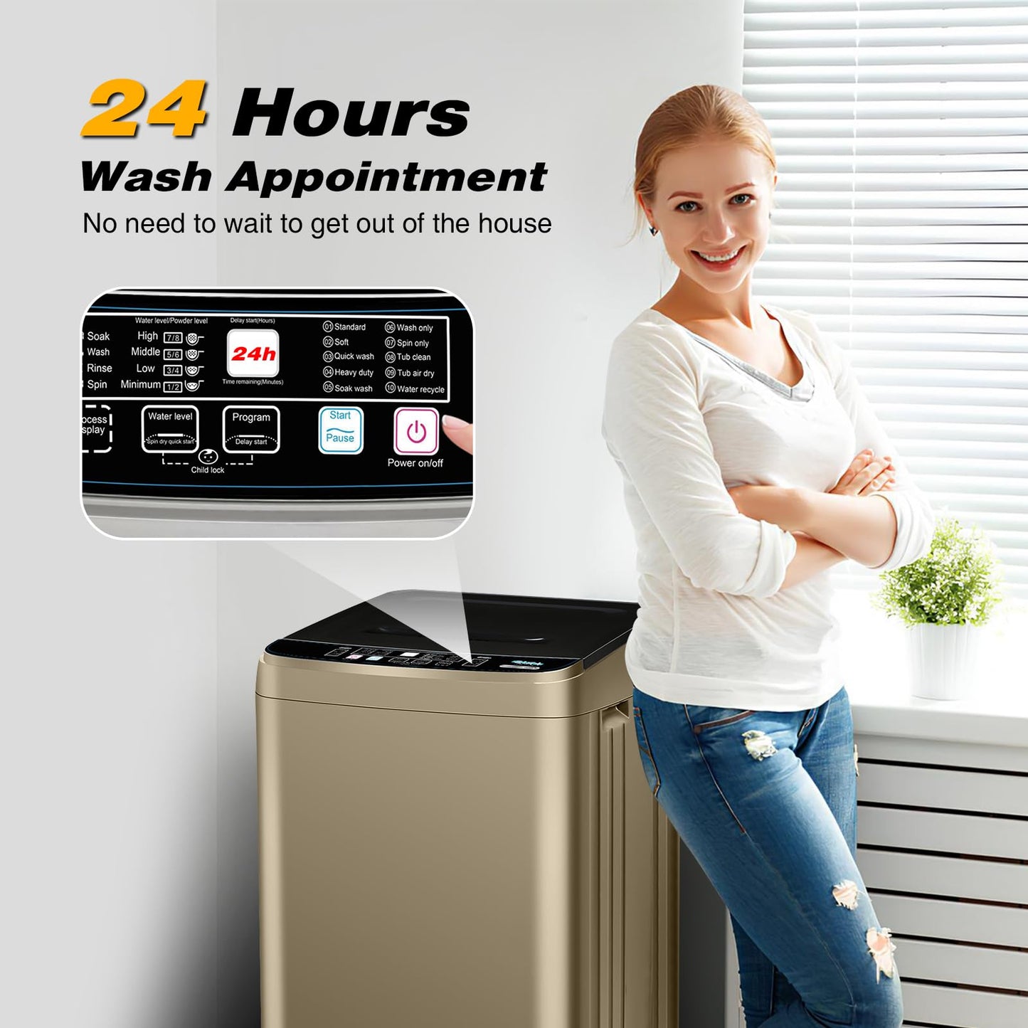 Portable Washing Machine, 17.7lbs Full-Automatic Small Washing Machine for Apartment, 10 Wash Programs with Drain Hose Dorm Size Portable Washer for RV, Home, College, Grey