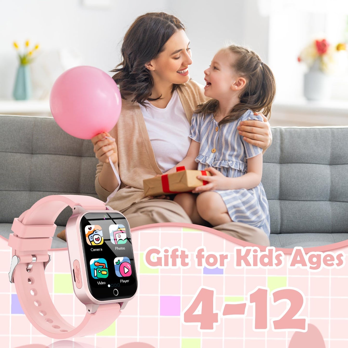 Luyiilo Smart Watch for Kids, with 26 Puzzle Games, Touch Screen, HD Camera, Alarm Clock, Toys for Ages 4-12 Years Old.Birthday Gift for Boys Girls (Blue)