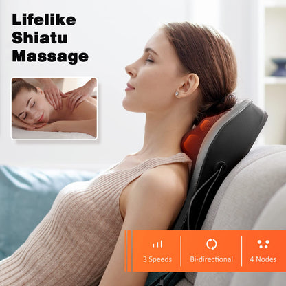 Boriwat Back Massager with Heat, 3D Kneading Massage Pillow for Back, Neck, Shoulder, Leg Pain Relief Deep Tissue, Gifts for Women Men Mom Dad