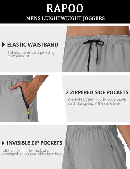 Rapoo Mens Lightweight Hiking Pants Quick Dry Stretch Joggers for Running Workout Casual