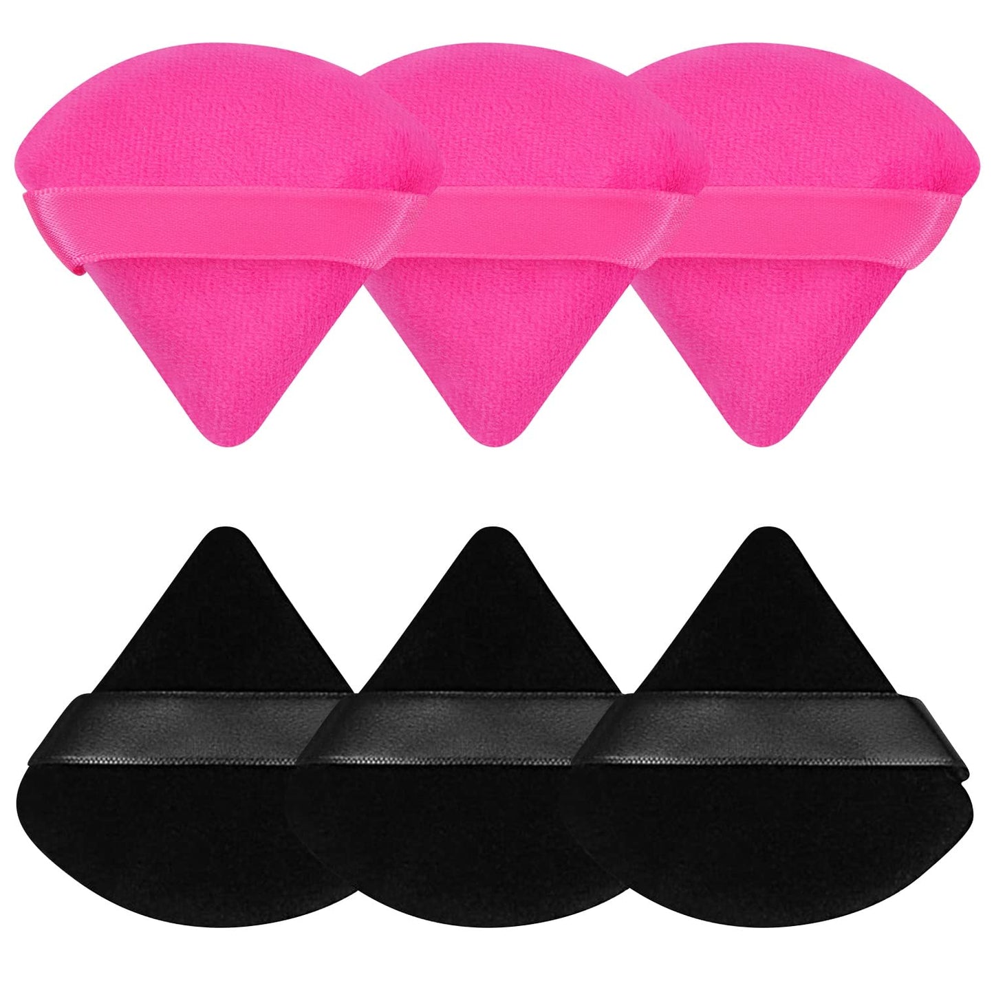 Pimoys 6 Pieces Powder Puff, Face Makeup Sponge Soft Velour Triangle Powder Puffs Beauty Sponge for Loose Powder (Black, Pink)