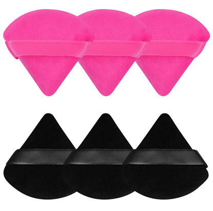 Pimoys 6 Pieces Powder Puff, Face Makeup Sponge Soft Velour Triangle Powder Puffs Beauty Sponge for Loose Powder (Black, Pink)
