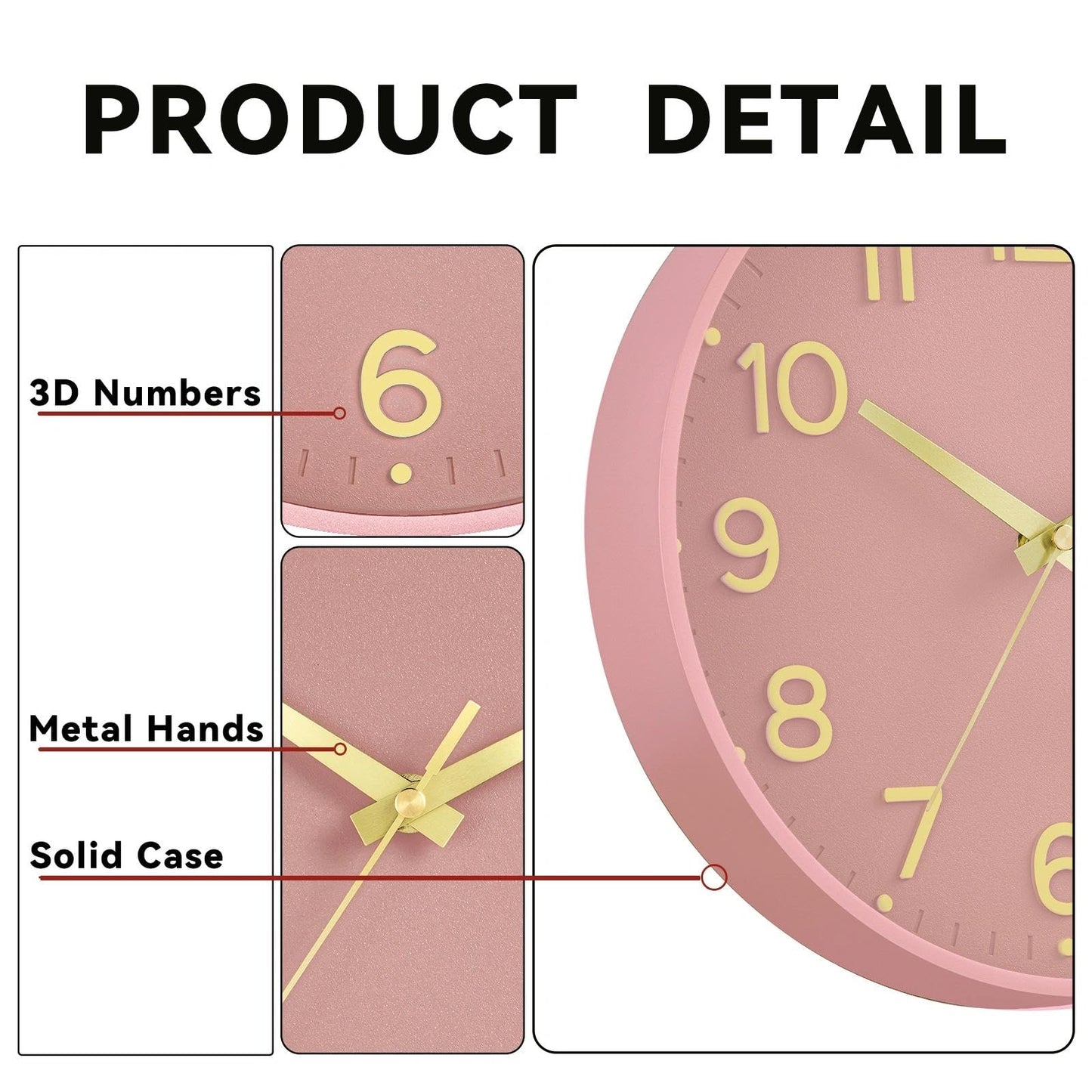 Roymnie Wall Clock Green, Silent Wall Clocks Battery Operated 8 Inch-Modern Non Ticking Analog Clock Decorative for Kitchen Office Bathroom Bedroom(Gold)