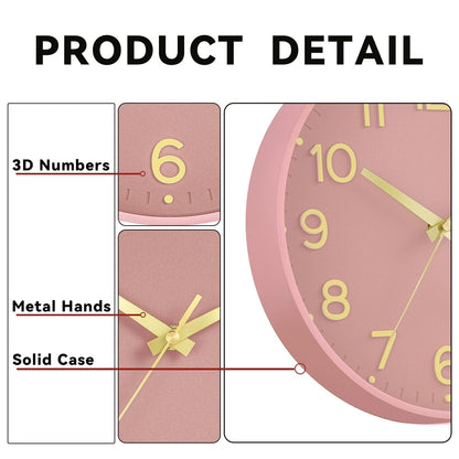 Roymnie Wall Clock Green, Silent Wall Clocks Battery Operated 8 Inch-Modern Non Ticking Analog Clock Decorative for Kitchen Office Bathroom Bedroom(Gold)