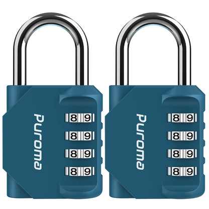 Puroma 2 Pack Combination Lock 4 Digit Padlock for School Gym Locker, Sports Locker, Fence, Toolbox, Case, Hasp Storage (Black & Code Window)