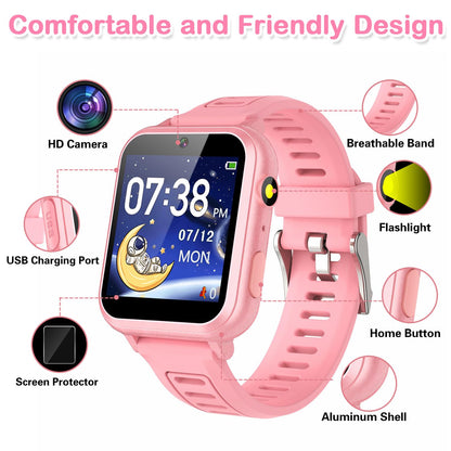 Cosjoype Kids Game Smart Watch for Kids with 39 Puzzle Games HD Touch Screen Camera Music Player Pedometer Alarm Clock Calculator Flashlight 12/24hr Kid Watch Gift for 4-12 Year Old Boys Toys for Kid