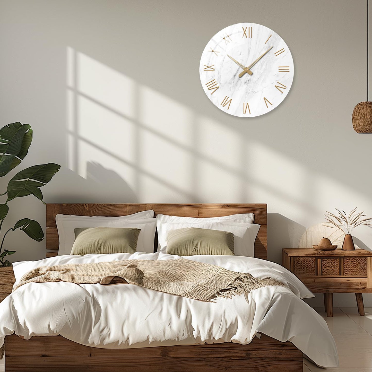 White Marble Glass Wall Clocks Battery Operated 12 Inch Abstract Decorative Analog Wall Clocks for Living Room Bedroom Office Silent Wall Clock Modern