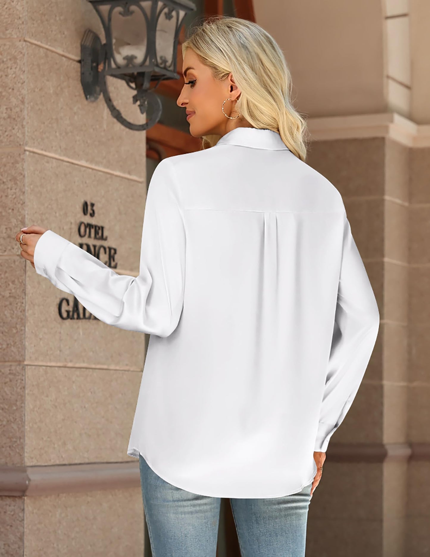 Zeagoo Womens Tops Satin Blouse Long Sleeve Shirts V Neck Dressy Casual | Button Down Business Outfits Fall Fashion With Pockets