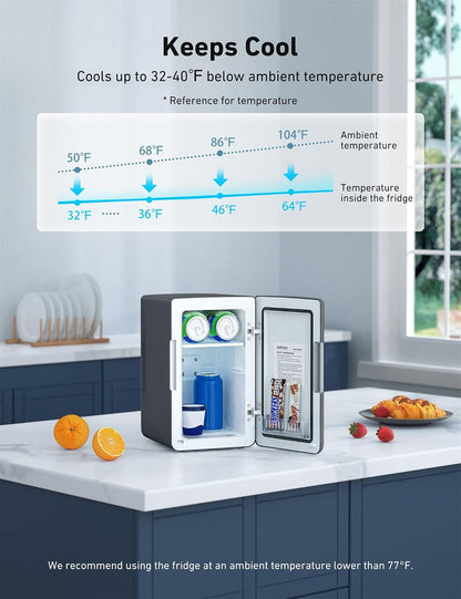 AstroAI Mini Fridge 2.0 Gen, 6 Liter/8 Cans Compact Small Refrigerator, Makeup Skincare Cooler & Warmer, Energy Efficient & Quiet, 110V AC/12V DC Portable for Bedroom, Car, Office&Dorms (Dark Grey)