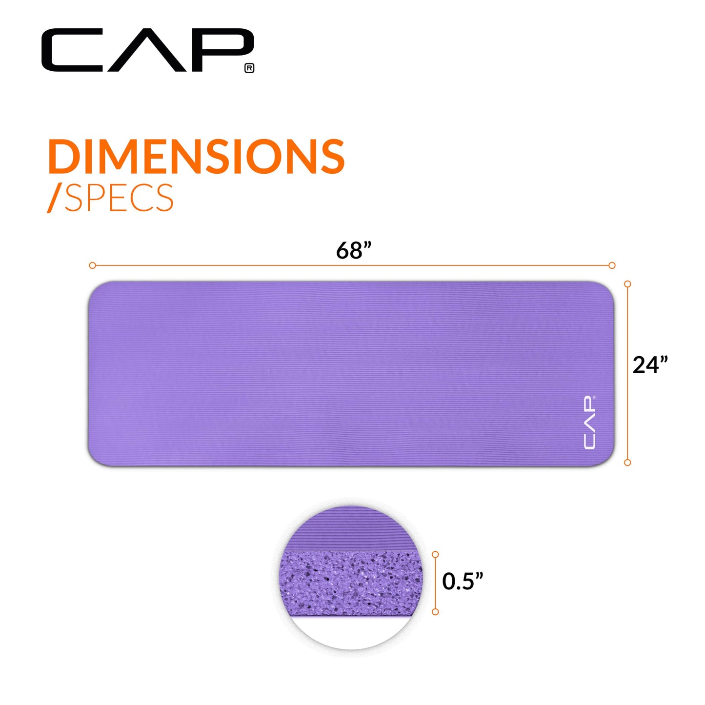 CAP Barbell 1/2-Inch High Density Exercise Yoga Mat with Strap | Multiple Options