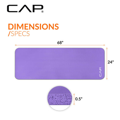 CAP Barbell 1/2-Inch High Density Exercise Yoga Mat with Strap | Multiple Options