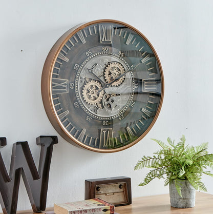 CLXEAST Mid Century Minimalist Modern Wall Clocks,24 Inch Wall Clock with Moving Gears, Large Cream Gold Wall Clocks for Living Room Decor,House Warming Gifts New Home