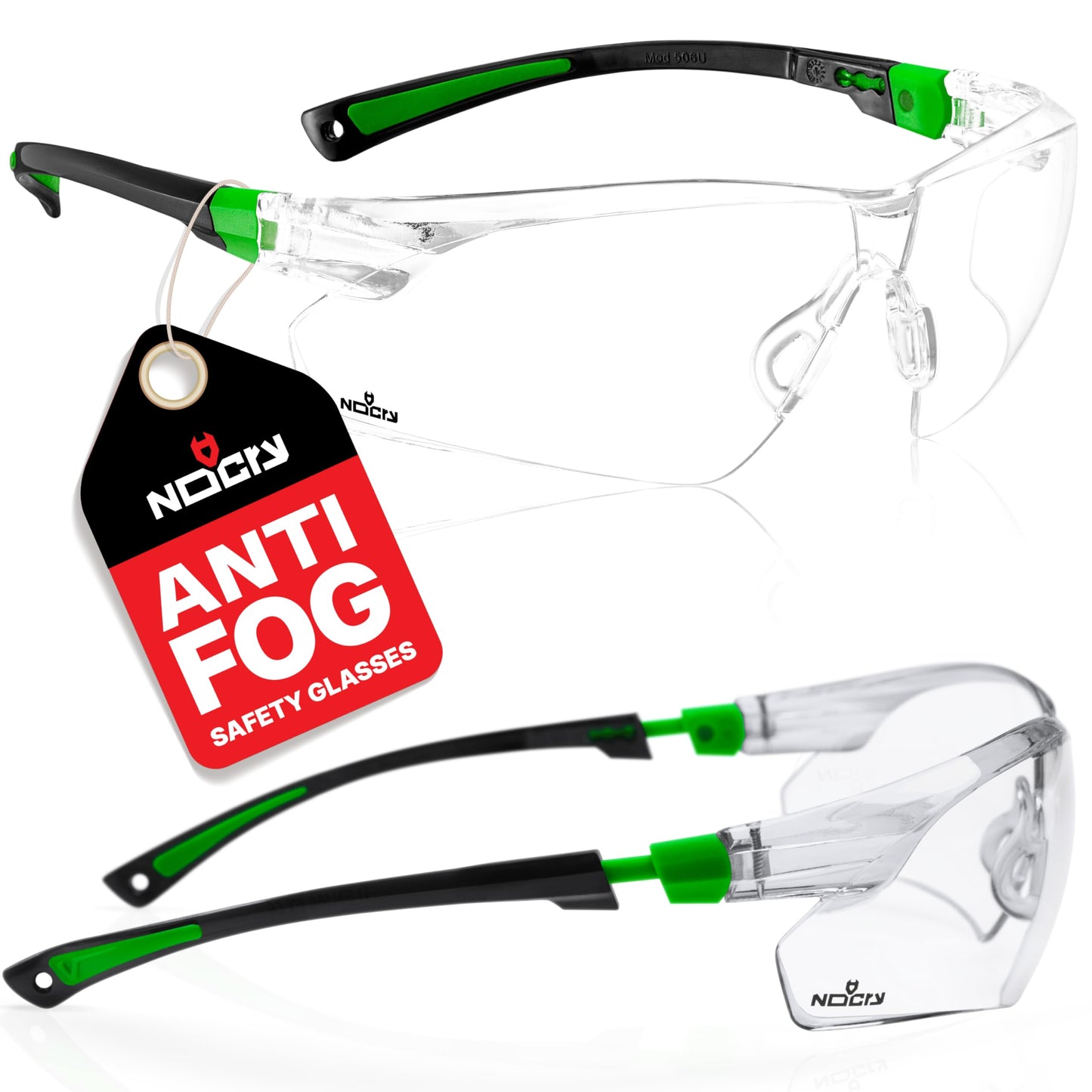 NoCry Clear Safety Glasses for Men and Women with Anti-Fog and Scratch Resistant Wrap Around Lenses, Adjustable Temples and Nose Pads — ANSI Z87 Certified Protective Eyewear with 100% UV Shielding