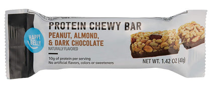 Amazon Brand - Happy Belly Protein Chewy Bars, Peanut, Almond & Dark Chocolate, 5 Count (Pack of 2)