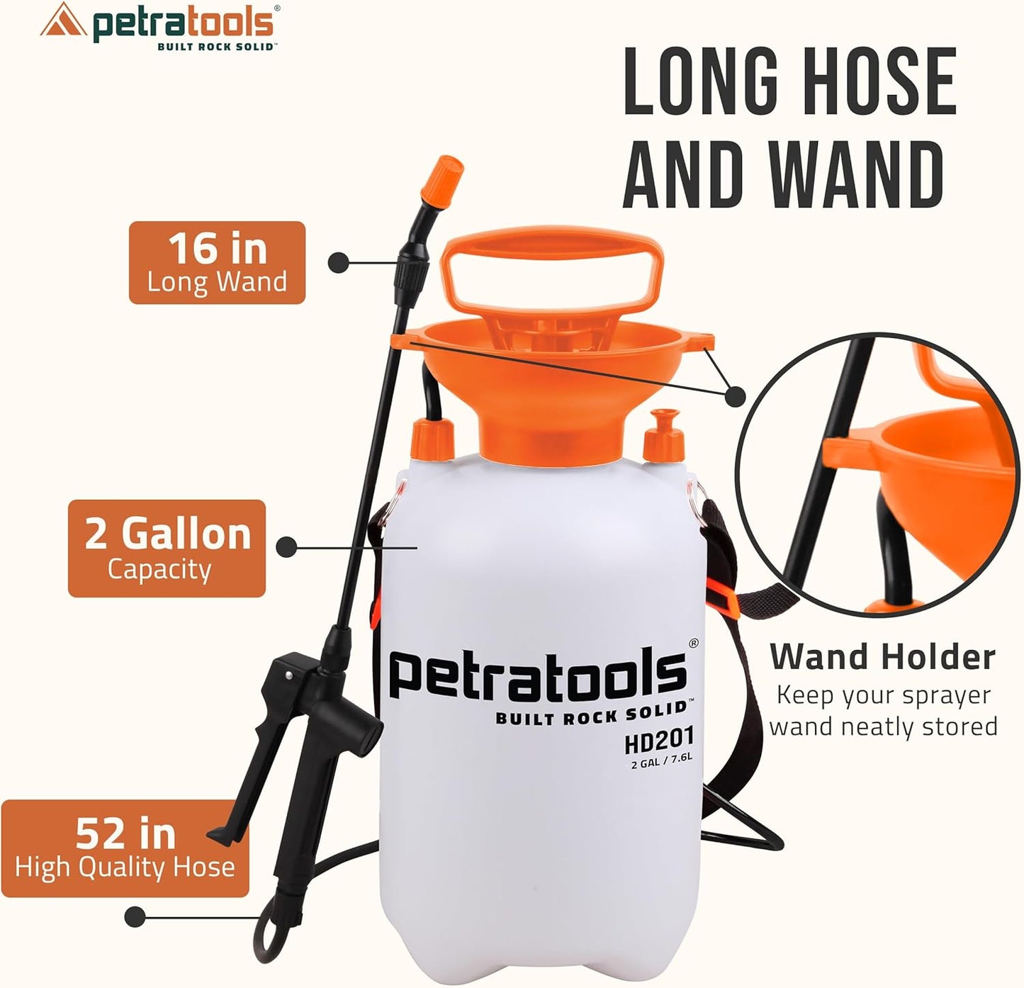 Petratools 1 Gallon Pump Sprayer – HD101 Garden Sprayer for Weeds, Lawn Care & Pesticides – 52” Long Hose, 2 Nozzles & Easy Carry Handle – Durable & Lightweight