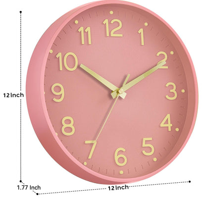 Roymnie Wall Clock Green, Silent Wall Clocks Battery Operated 8 Inch-Modern Non Ticking Analog Clock Decorative for Kitchen Office Bathroom Bedroom(Gold)