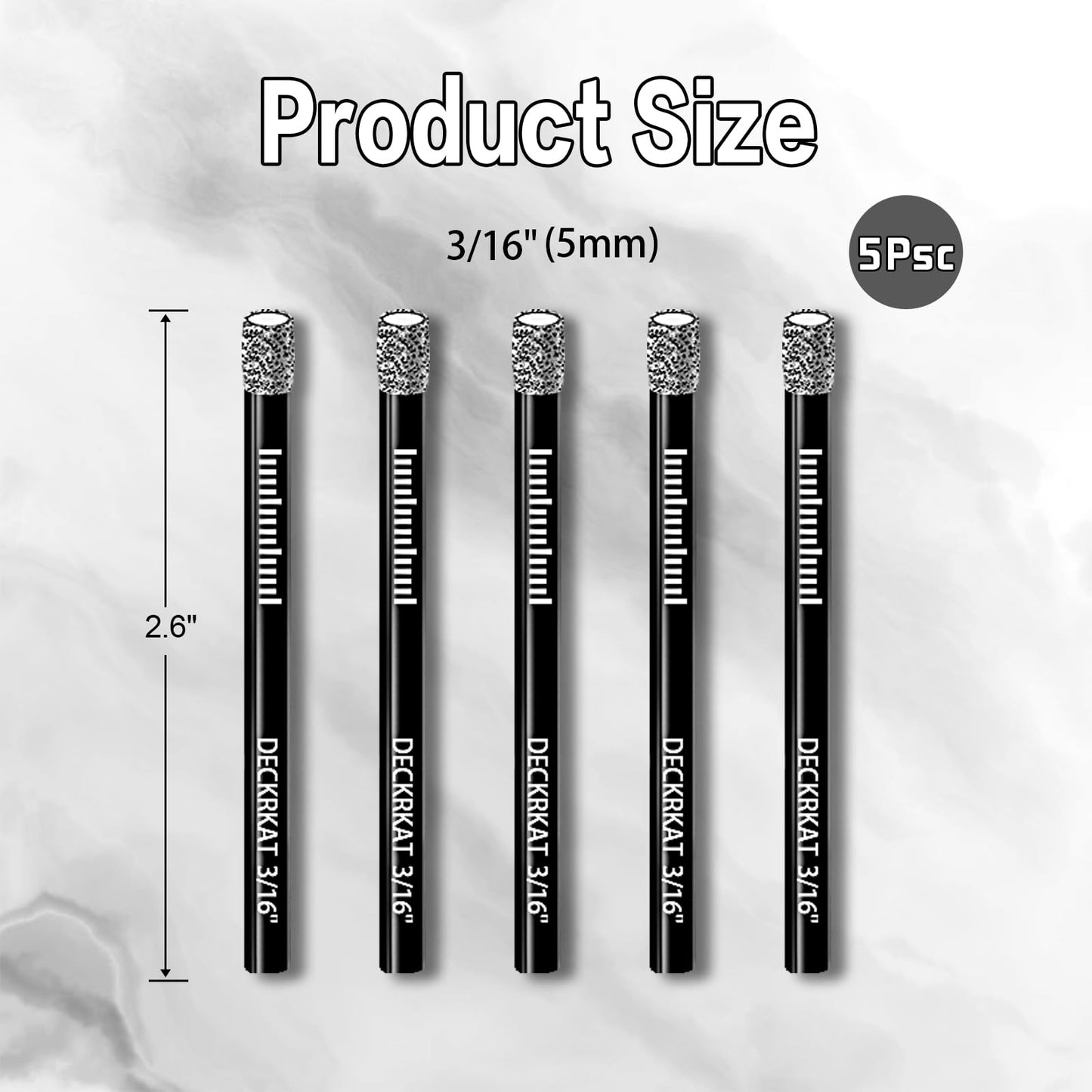 7 Piece Diamond Drill Bits Set, Core Drill Bits for Hard Materials - Tiles Ceramics Glass Stones – Built in Coolant, Fast Dry Drilling - Sizes 3/16" 1/4" 5/16" 3/8" 1/2" - Round Shank, Storage Case