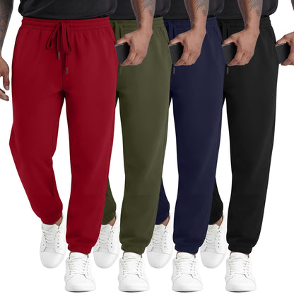 August Alley 4 Pack Mens Athletic Joggers Gym Workout Running Sweatpants Lounge Drawstring Track Sweat Pants with Pockets
