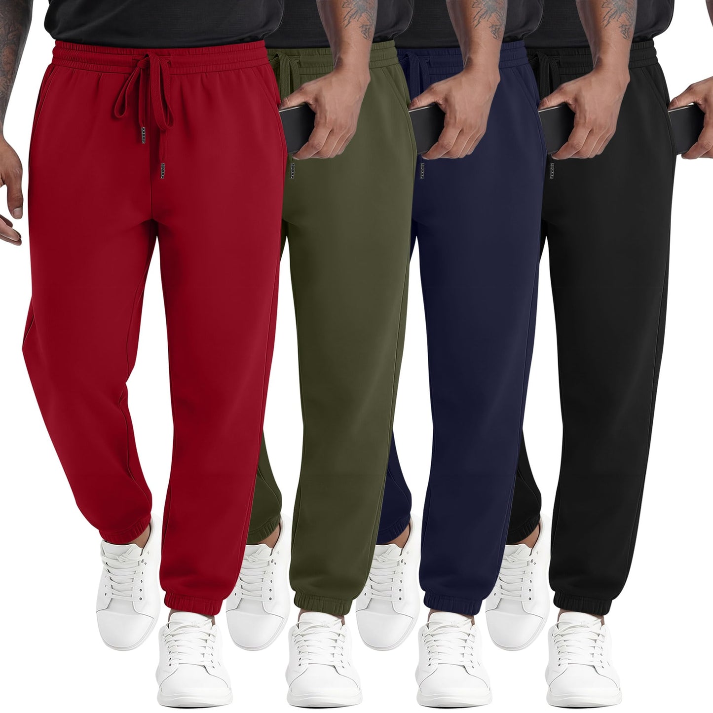 August Alley 4 Pack Mens Athletic Joggers Gym Workout Running Sweatpants Lounge Drawstring Track Sweat Pants with Pockets