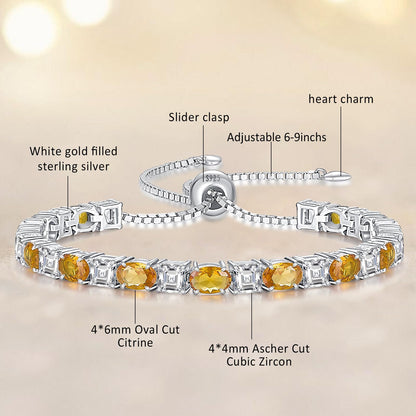 Sterling Silver Birthstone Bracelets for Women White Gold Tennis Bracelets Adjustable Chain 6-9 Inchs Jewelry Hypoallergenic Anniversary Birthday Gifts for Women Mom Wife Her