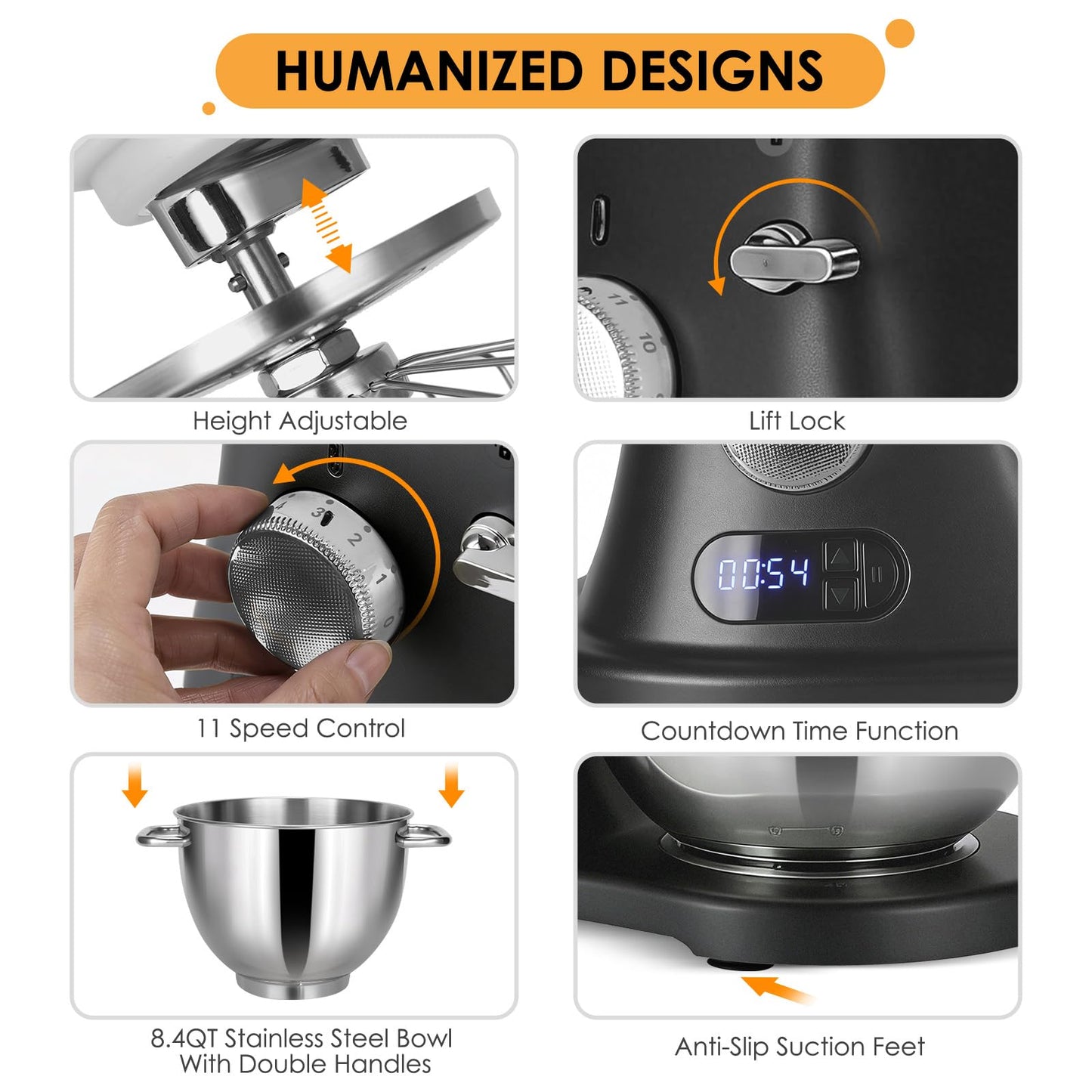 8.4QT Commercial Stand Mixer 800W with Aluminum Die Casting Meets the Standard of NSF/ANSI 8-2023, Mixers Kitchen Electric Stand Mixer with Stainless Steel 8L Bowl, Dough Hook, Whisk and Beater