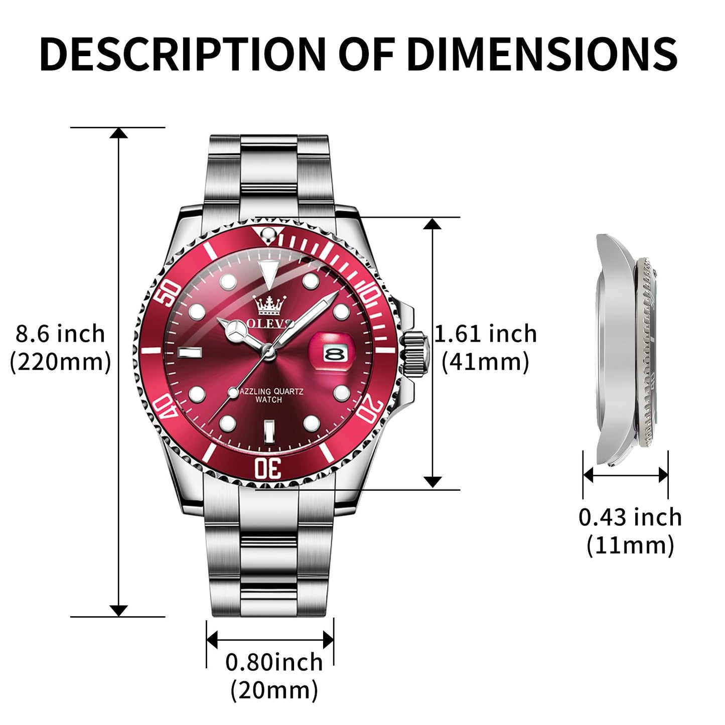 OLEVS Luxury Watches for Men Big Face Stainless Steel Business Dress Analog Quartz Watch with Day Waterproof Luminous Mens Wrist Watch