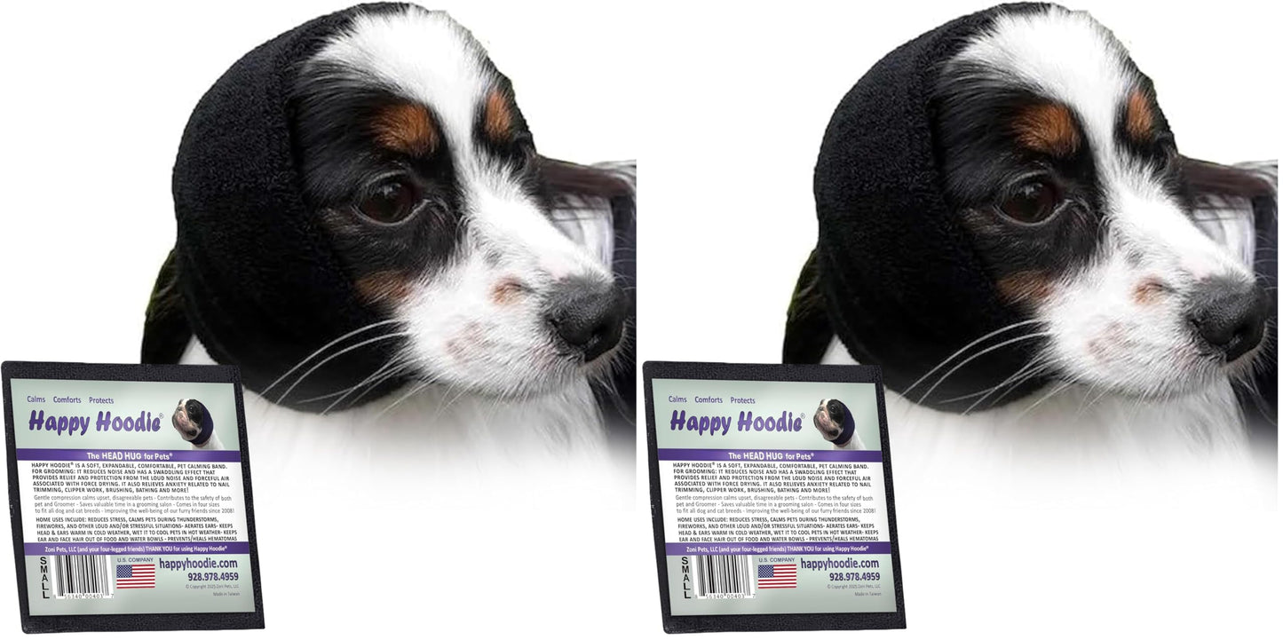 Happy Hoodie The Original Dog & Cat Calming Band - American Brand - Anxiety Relief/Noise Protection - Grooming - Thunder - Fireworks (Large, Black) - Since 2008