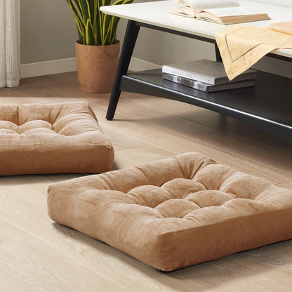 Meditation Floor Pillow Set of 2, Round Large Pillows Seating for Adults, Tufted Corduroy Cushion for Living Room Tatami, Beige 22 Inch