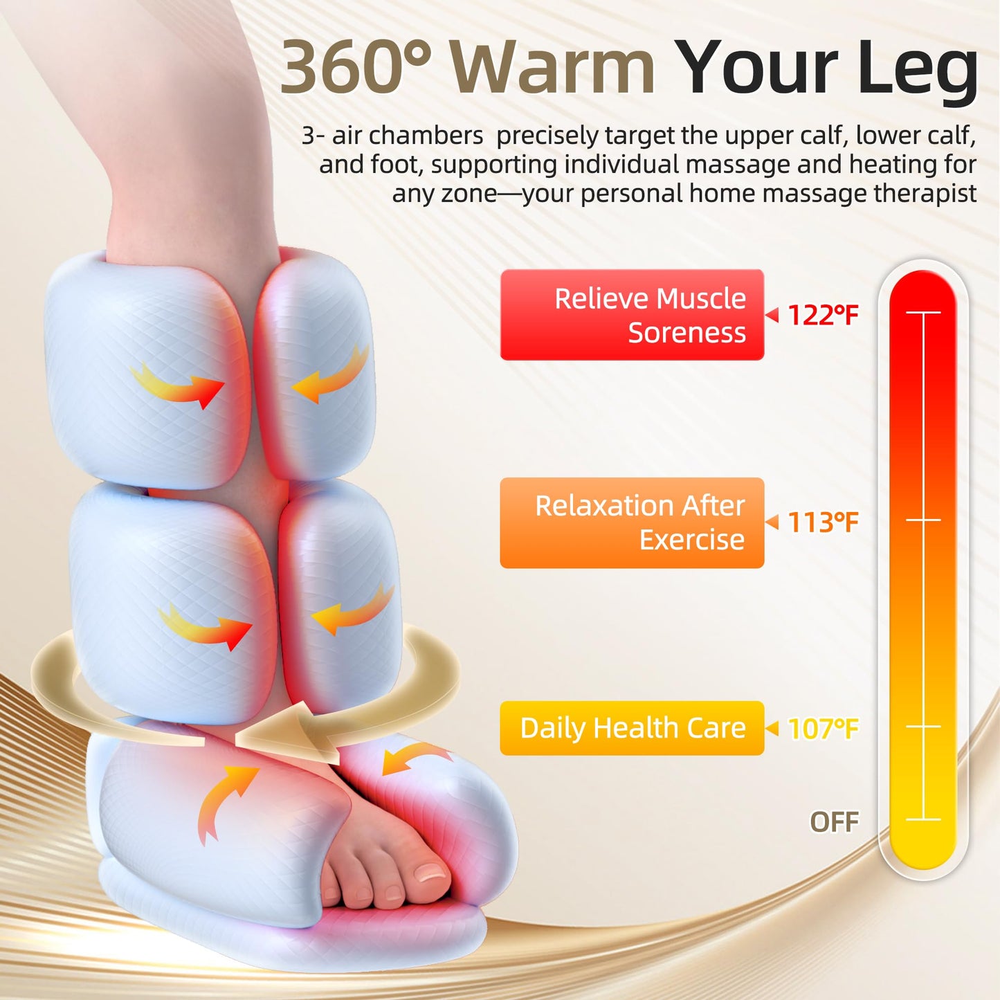 YINGGG Leg Massager with Heat and Compression - Foot and Calf Massage Sleeve with 3 Heat, 6 Intensities, 6 Modes, Compression Boots for Circulation and Pain Relief