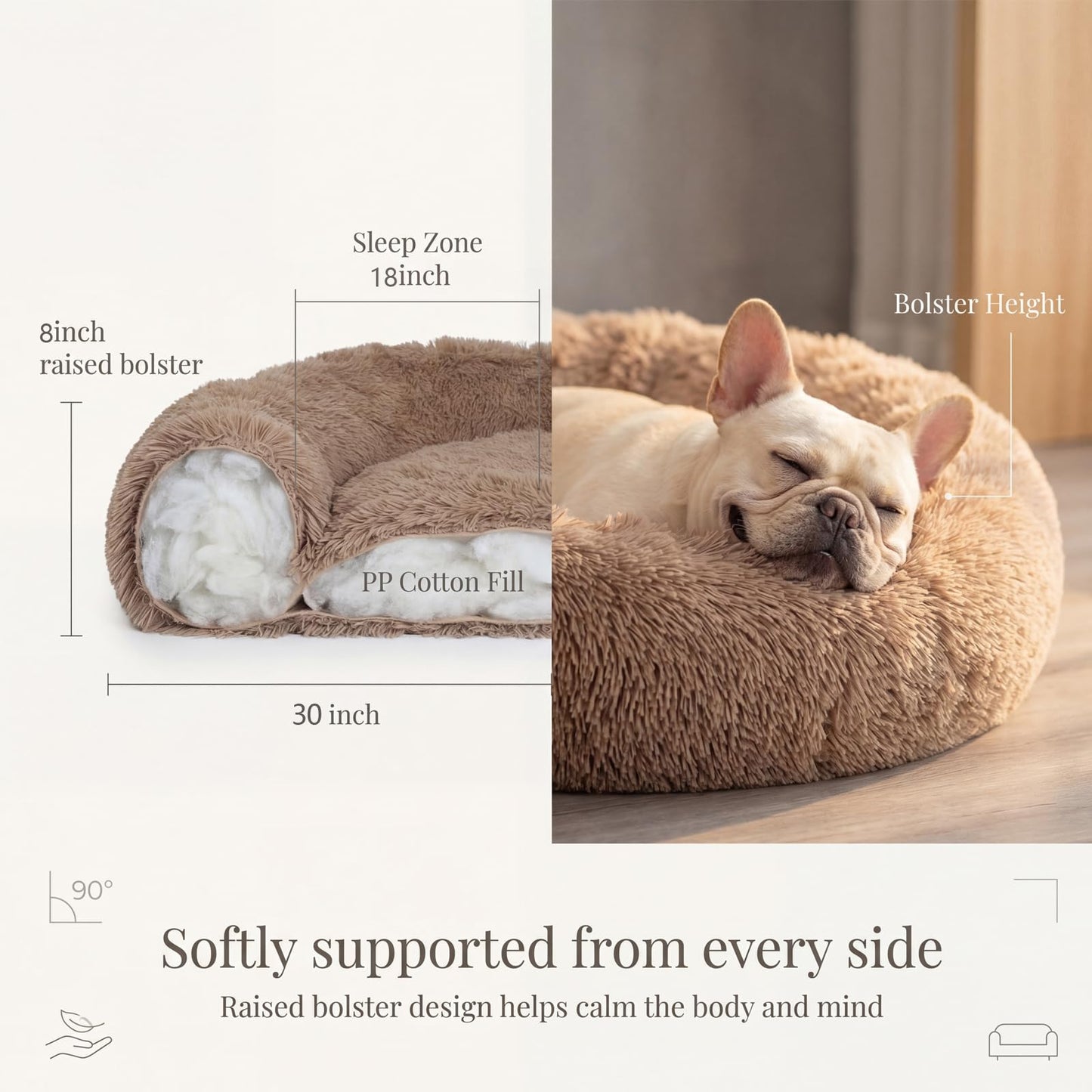 Small Calming Dogs Bed for Small Dogs Anti-Anxiety Machine Washable Fluffy Luxury Anti-Slip Waterproof Mute Base Warming Cozy Soft Pet Puppy Round Bed