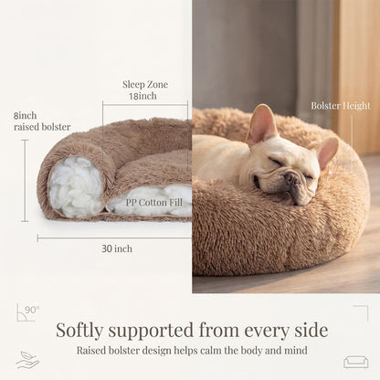 Small Calming Dogs Bed for Small Dogs Anti-Anxiety Machine Washable Fluffy Luxury Anti-Slip Waterproof Mute Base Warming Cozy Soft Pet Puppy Round Bed