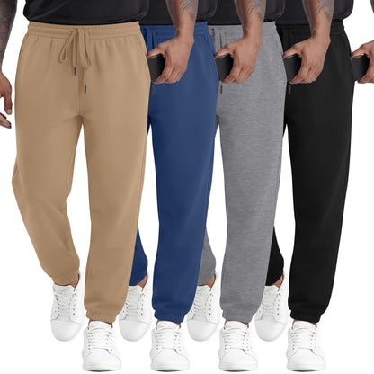 August Alley 4 Pack Mens Athletic Joggers Gym Workout Running Sweatpants Lounge Drawstring Track Sweat Pants with Pockets