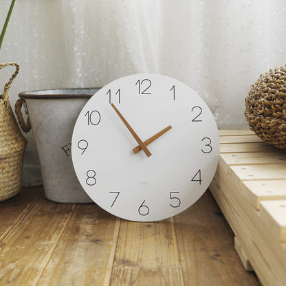 mooas Wooden Frame Flatwood Wall Clock,12" Non-Ticking Sweep Movement Decorative Battery Operated Wall Clock for Home Living Room Kitchen Bedroom Office School (Dark Brown)