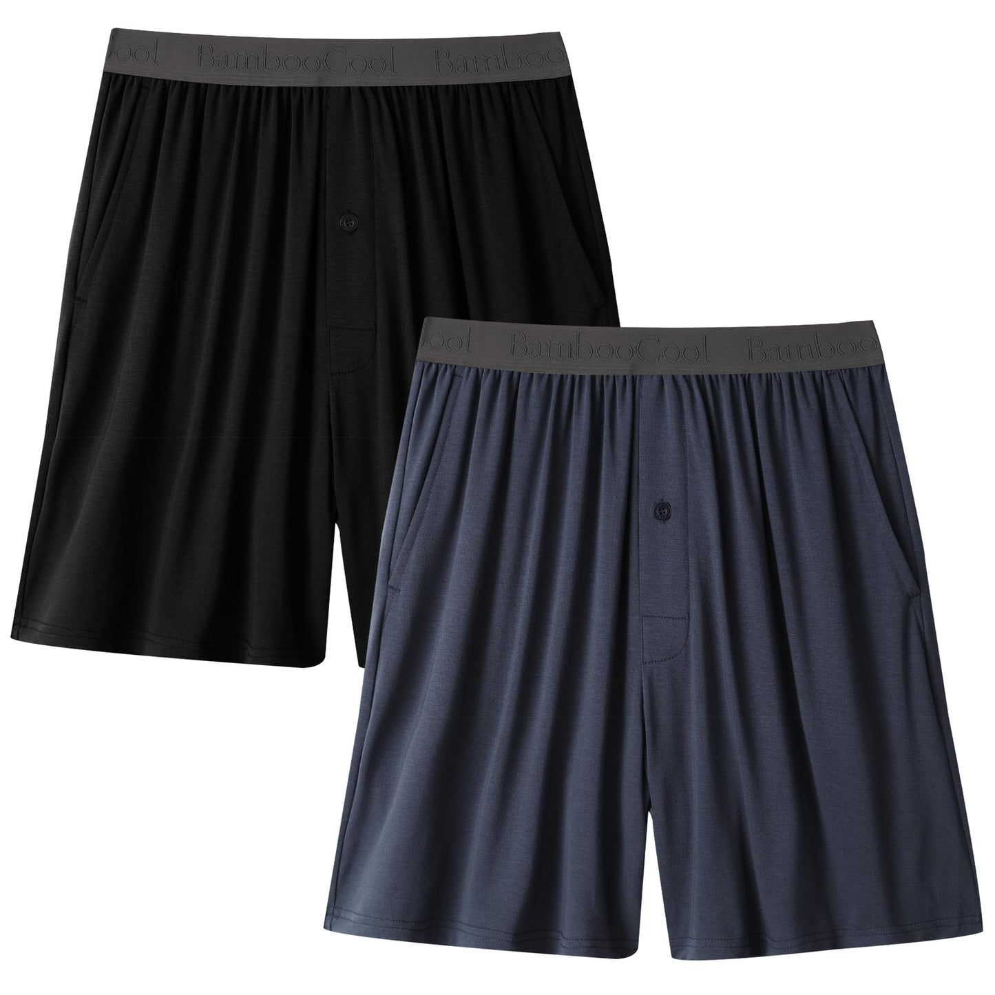 BAMBOO COOL Men's Pajama bottoms Lounge Sleep Shorts Soft Comfortable Breathable Pajamas Shorts with Pockets 2 Pack