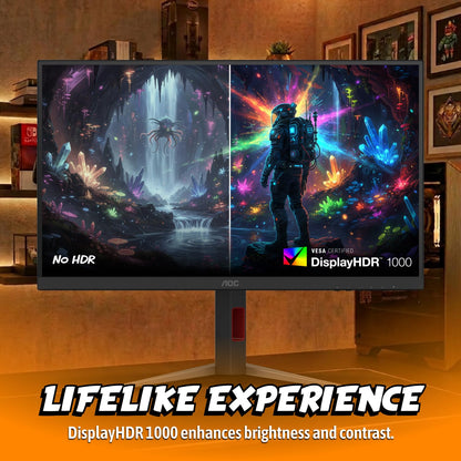 AOC 27 Inch QHD Gaming Monitor 240Hz 0.3ms, Overclock 260Hz, IPS, 2560x1440, G-Sync Compatible, HDR Ready, DisplayPort 1.4 HDMI 2.0, VESA Mount, 3-Year Zero-Bright-Dot, Q27G41ZE