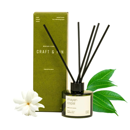 Craft & Kin Reed Diffuser with Dried Flowers | 5 oz Stone Fruit & Sage Scented Holiday Reed Diffusers for Home, Bathroom | Scent Sticks | Elegant Fragrance Home Decor for Men & Women
