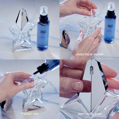 Mugler - Angel - Eau de Parfum - Womens Perfume Refill Bundle - Ambery & Woody - With Bergamot, Praline, and Patchouli - 1.6 Fl Oz Refillable Perfume & 3.3 Fl Oz Refill