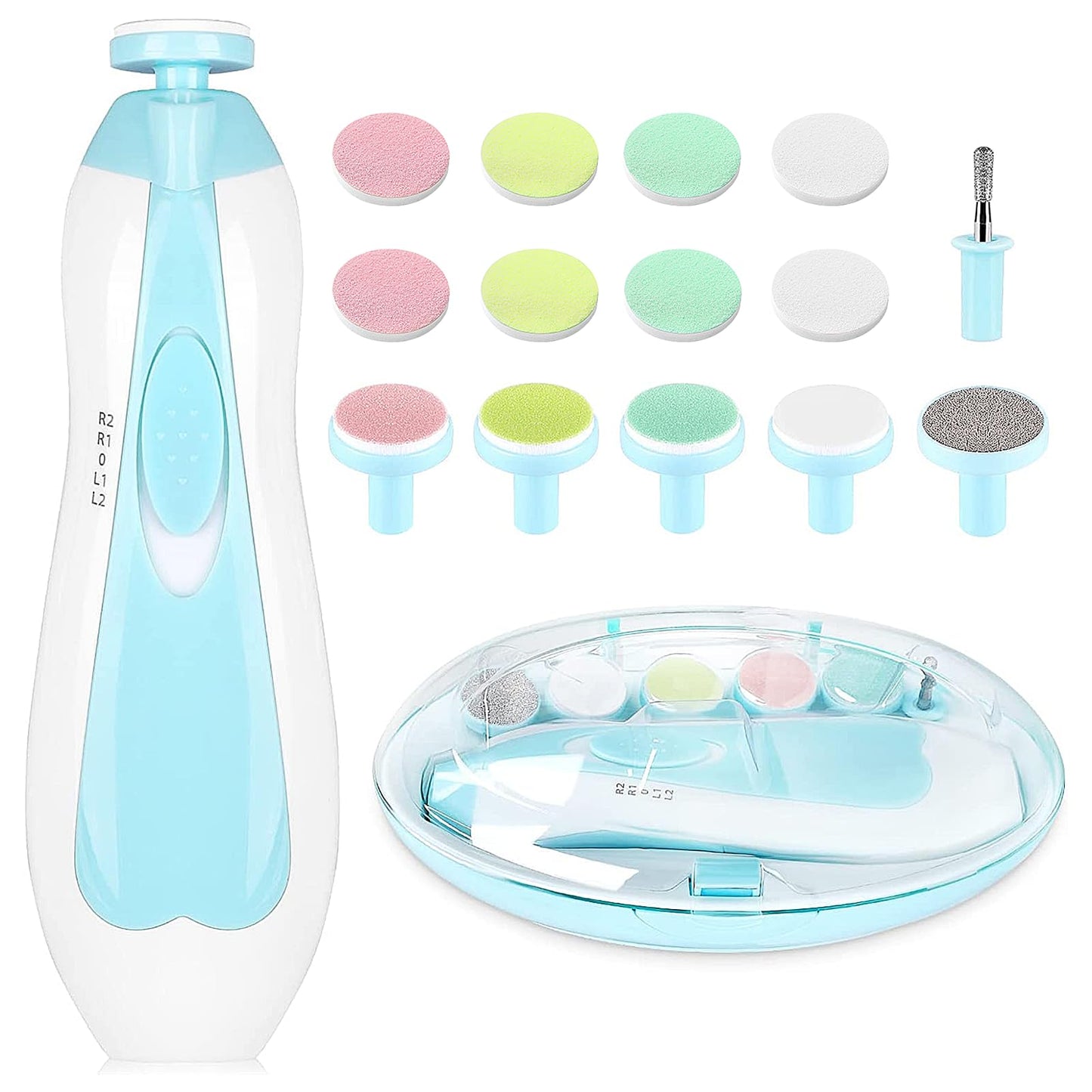 Electric Nail File Drill for Baby No Sharp Claws Hurt, 6 in 1 Safety Cutter Trimmer Clipper for Toes and Fingers (Blue)
